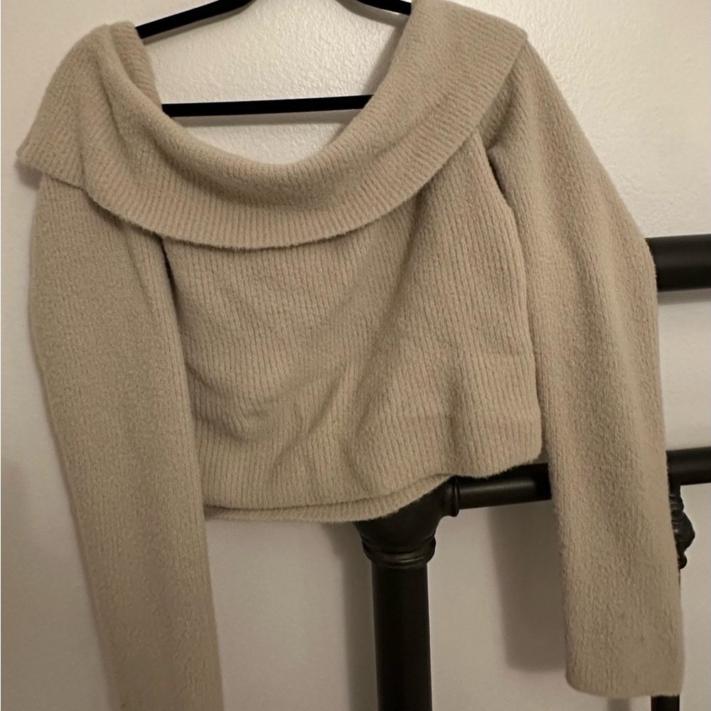 American Eagle Outfitters Off-Shoulder Beige Sweater